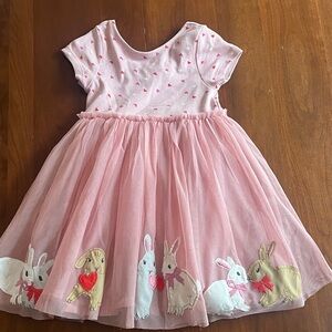 Mini Boden Pink Tulle Bunny Appliqué Dress